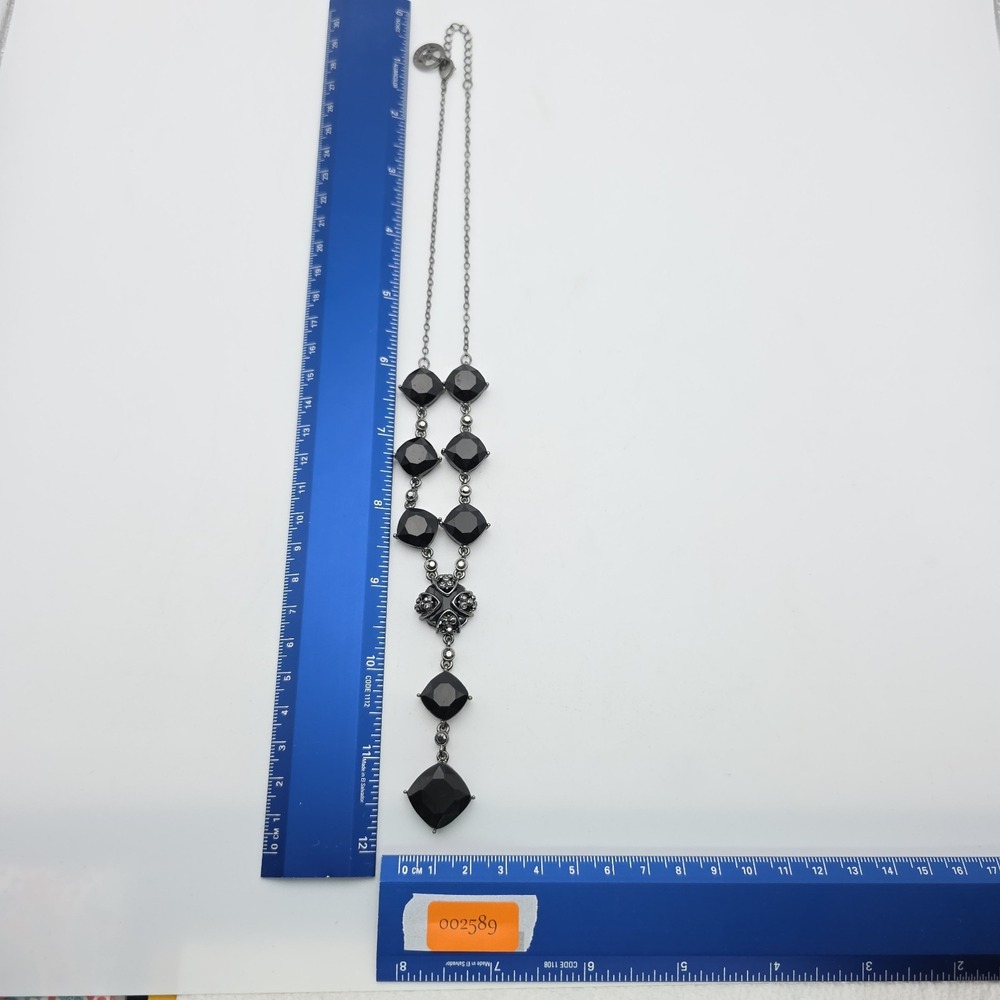 Vtg CROWN TRIFARI Y Necklace Signed Black Faceted Cushion Cut Stones 18" Lovely! - Picture 13 of 13